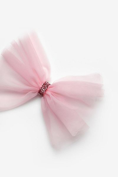 Le Mabelle Pink Glitter Tie Girl's Tulle Clip Buckle