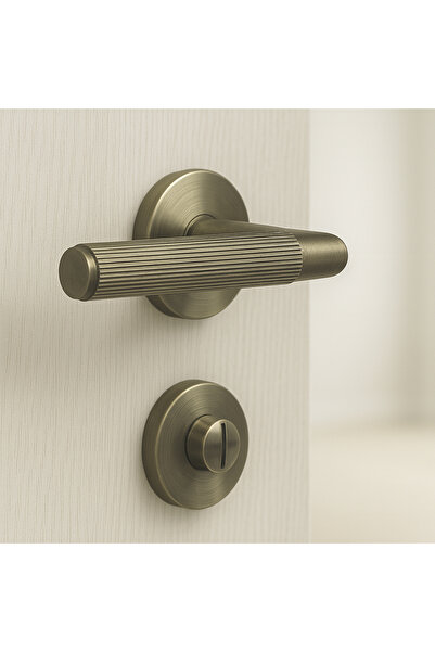 Badem10 (1 Set) Striped Antique Smoked Wc Bathroom Type Door Handle with Rosette Right Left Suitable Modern Interior Door with Lock