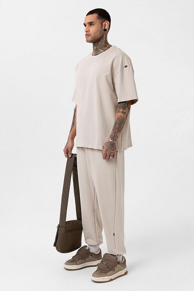 VAMOSCLO Basic Oversize Tracksuit Set with Elastic Legs Beige