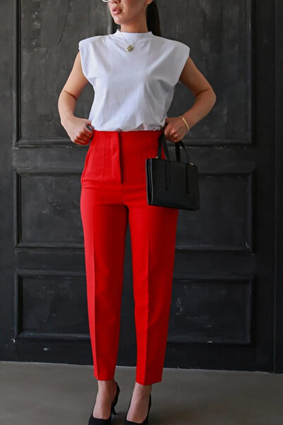 thesunfyre ΓΥΝΑΙΚΕΙΟ Παντελόνι με ψηλόμεσο καρότο, στενό στο μπροστινό μέρος