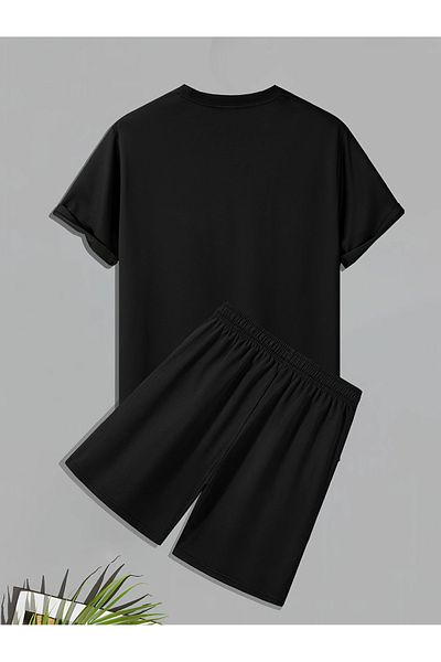 LUNAVISTA Men S Casual Crew Neck T-Shirt and Breathable Shorts Set - Geometric