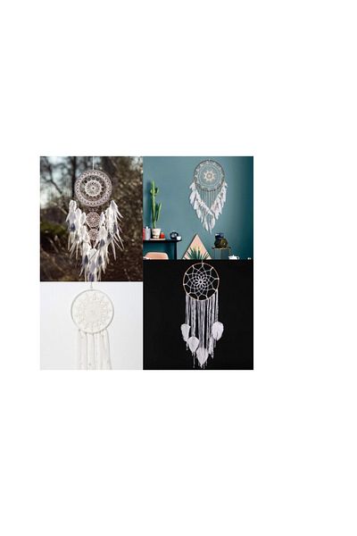 LLGLEU Set 80 piese de creatie LLGLEU, cu fir marcame inele si margele, bumbac, lemn, pene, bej