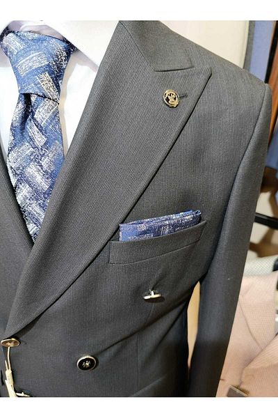 Ted Davıd Double Breasted Cut Dark Anthracite Suit