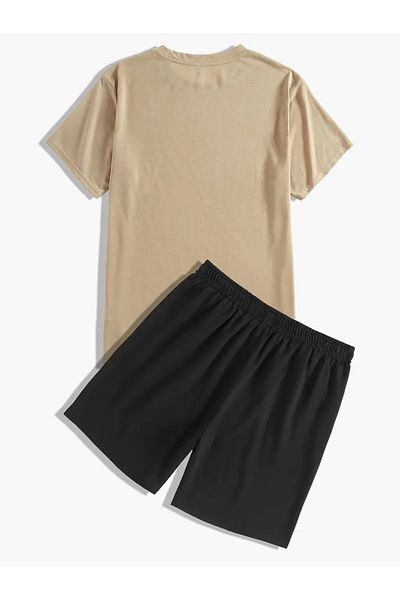 LUNAVISTA Men's Casual Printed Tracksuit Set, Short Sleeve Round Neck T-Shirt and Shorts, Sweatpants Suit