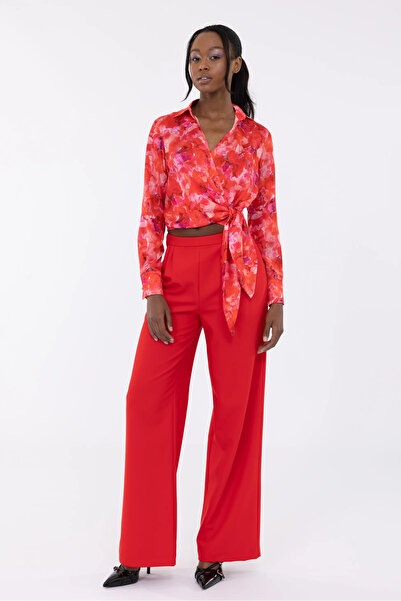 IDYL Collared Shirt Form Patterned Chiffon Blouse