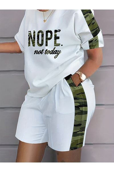 LUNAVISTA 2-Piece Casual Printed Short-Sleeved Round Neck Blouse and Shorts