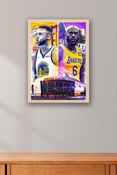 Saturn Stephen Curry Lebron James Framed Painting - Basketball Nba Poster Painting