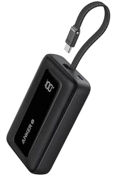 Anker Zolo Power Bank, 20,000mAh 30W High-Speed Portable Charger with Built-In USB-C Cable, Battery