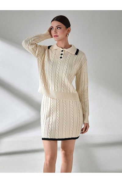 hidafashion Buttoned Skirt Knitwear Set