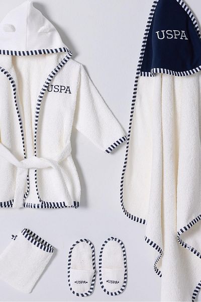 U.S. Polo Assn. مجموعة رداء حمام للأطفال من 4 قطع مصنوعة 100% من القطن