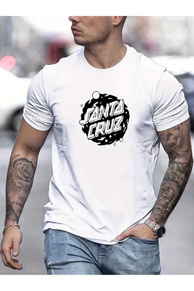 CLASİVA تي شيرت برقبة دائرية كبير الحجم مطبوع عليه سانتا كروز للجنسين