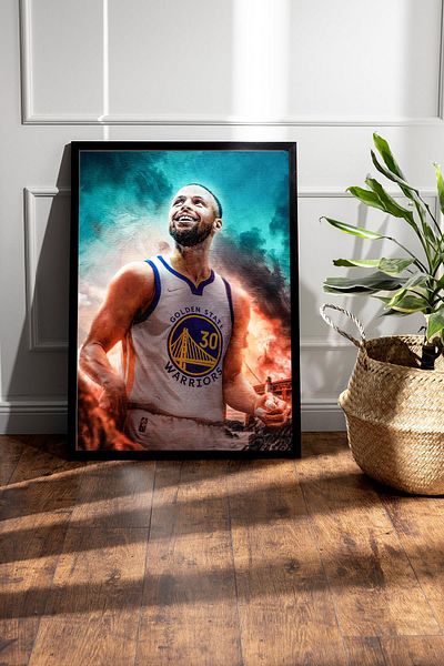 Saturn Stephen Curry Framed Painting - Basketball Nba Poster Painting