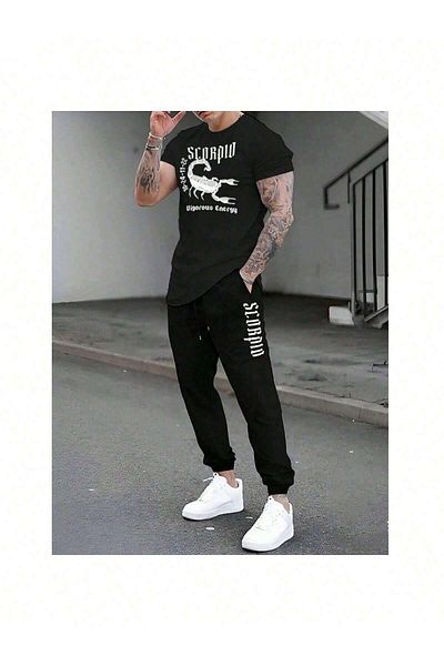 LUNAVISTA Men's Plus Size Animal Printed Scorpion T-Shirt and Pants Set