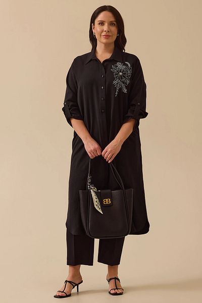 Gala-Xi Galaxi Women's Plus Size Embroidery Detailed Buttoned Dress 4018 Black