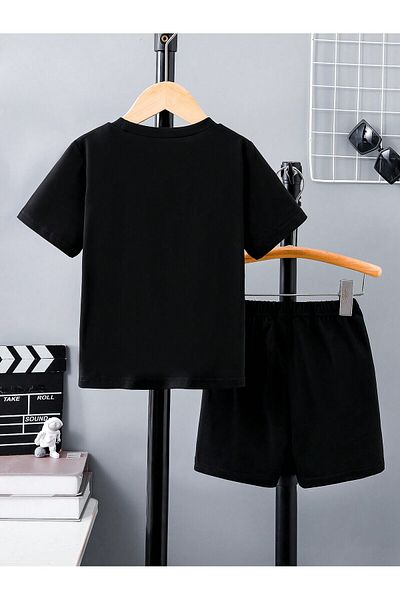 LUNAVISTA Simple Crown Letter Print Short Sleeve T-Shirt and Shorts Set