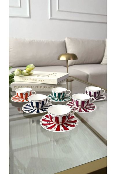 Onedekor 6 Person Porcelain Noble Color Coffee Cup
