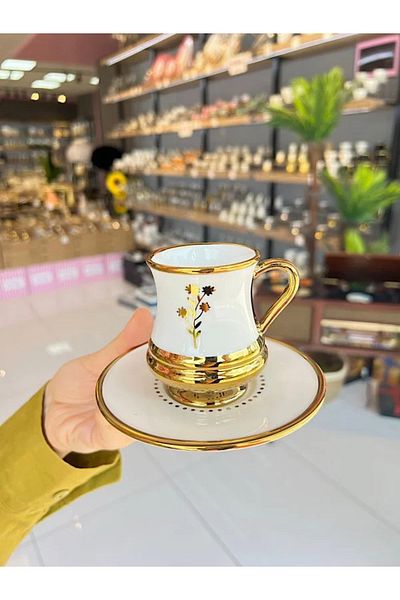 PONCİKPAZAR Florina White Gilded Cup Set