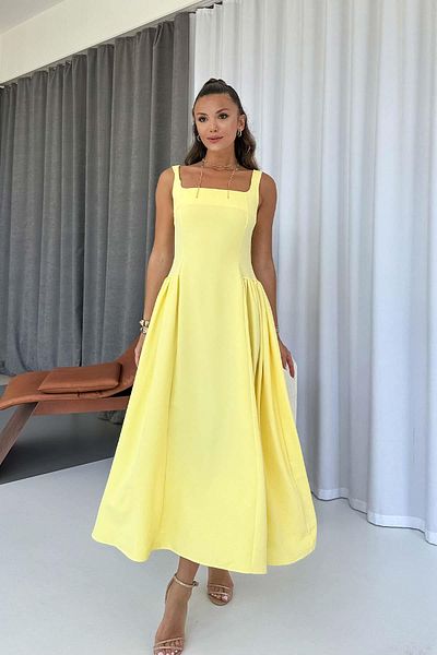 Mine Tan Butik Square Neck Skirts Women's Dress with Drape Detail - Yellow