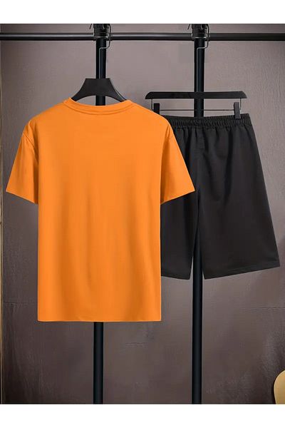 LUNAVISTA Men's Casual Loose Comfortable Round Neck Short Sleeve Cartoon Printed T-Shirt and Shorts Set