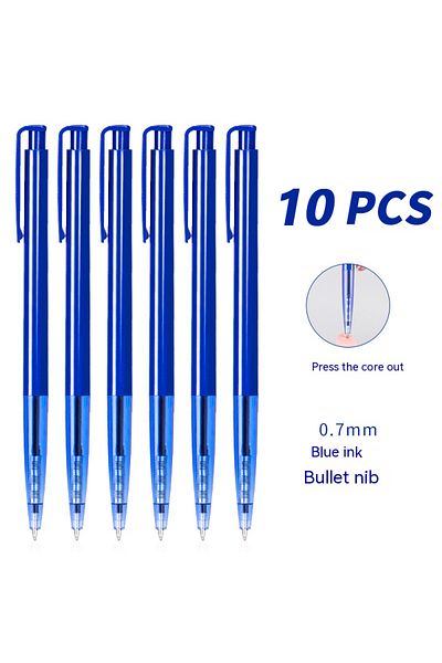 Deli Blue 10pcs DELI-Bullet Tip Ballpoint Pen Set, Fine Point 0.7mm, Blue Ink, Office and School Supplies
