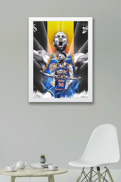 Saturn Stephen Curry Framed Painting - Basketball Nba Poster Painting