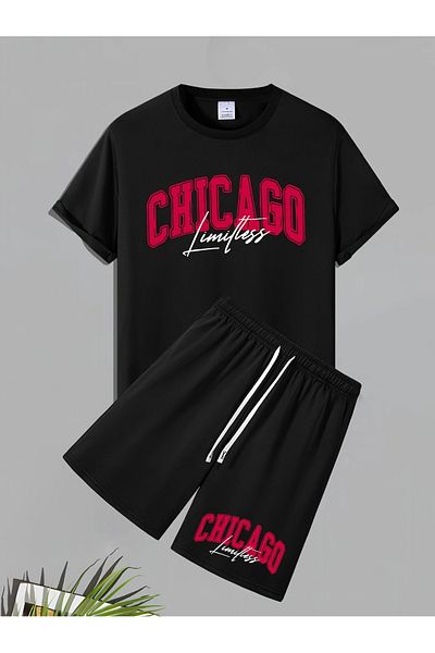 LUNAVISTA Men S Casual Crew Neck T-Shirt and Breathable Shorts Set - Geometric