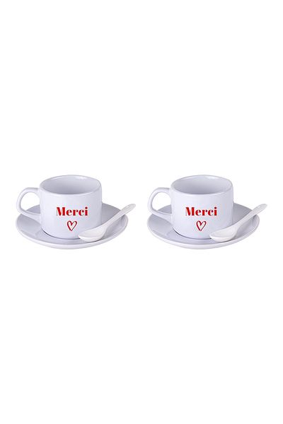 LIWOGY Merci Printed Tea & Coffee Cup Set with Double Spoon