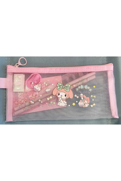 ada çanta kırtasiye Stationery Set My Melody Figure (Pencil, Mesh Pen Holder, Pencil Sharpener, Eraser, Notepad, Ruler)