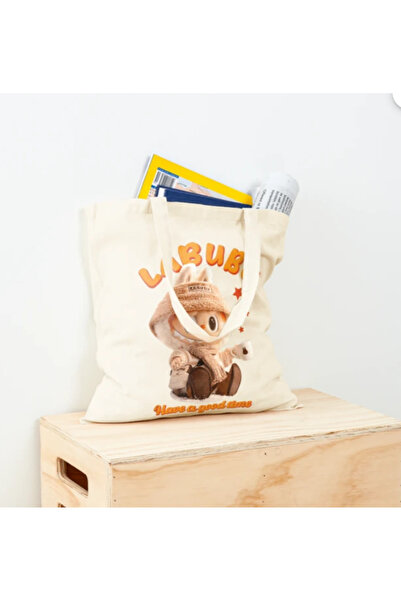 POPULUS Labubu Have a Good Time Written Cloth Bag