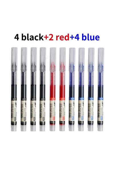 Choice 4black 4blue 2red 10Pcs/set High Quality Needle Type Gel Pens Straight Liquid Ballpoint Pen Kawaii S