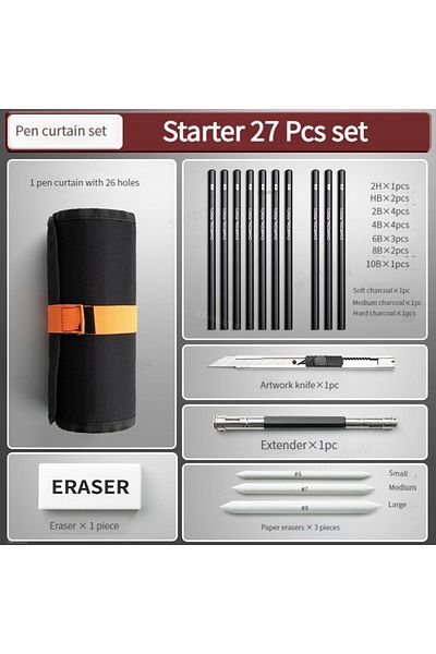 Choice 27Pcs set 27/38/47pcs Sketch Pencils Set Roll Up Canvas Wrap Sketching Pencil Bag Art Drawing Suppli
