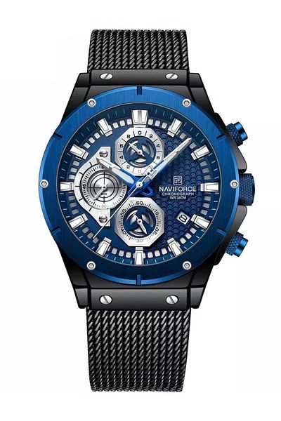 Naviforce Men's Luxury Chronograph Watch – Stainless Steel Mesh Strap, Multi-Function Analog Timepiece