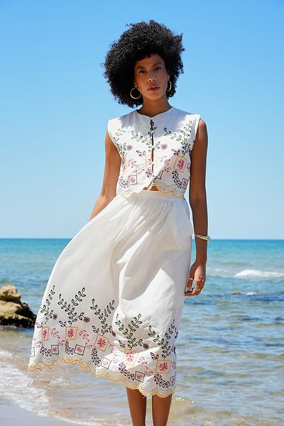 ASEDE Floral Patterned Embroidered 100% Cotton Skirt