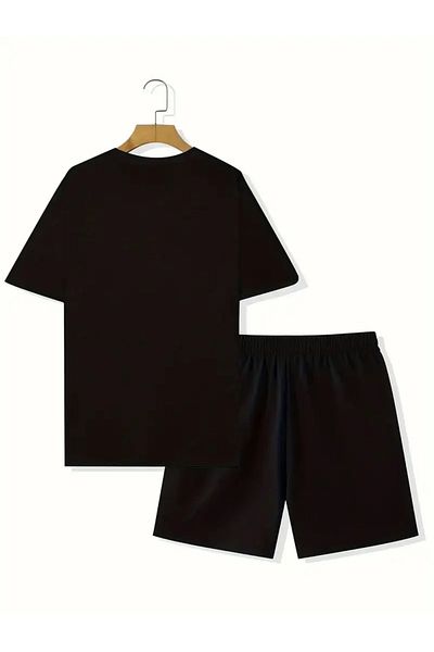 LUNAVISTA Coconut Trees and Angels Printed Short Sleeve Shirt and Shorts Comfortable 2 Piece Set