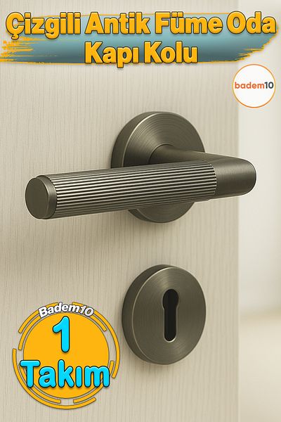 Badem10 Mâner de ușă tip cameră antică, cu dungi, cu rozetă, dreapta, stânga, potrivit pentru interior modern, poate fi blocat 1 set