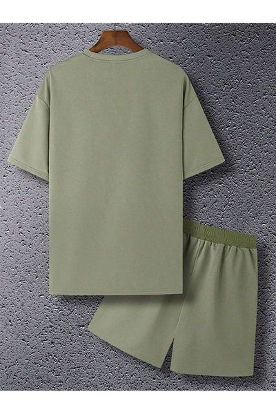 LUNAVISTA Men's 2-Piece Tracksuit Set with Printed Letter Round Neck T-Shirt and Shorts,