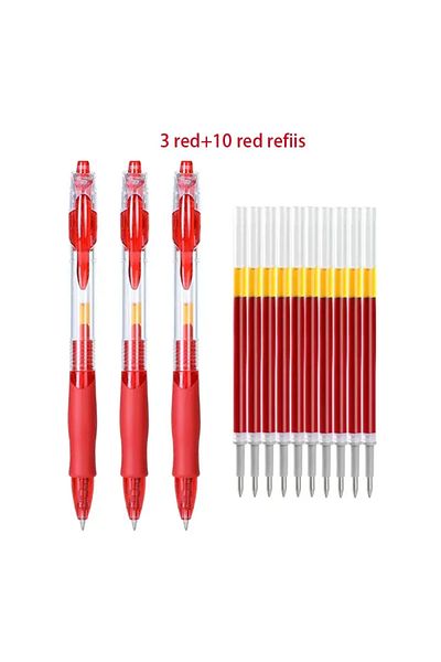 Choice Red 3pen 10refills 13/30pcs Retractable Gel Pens Set Black/Red/Blue Ink Ballpoint for Writing Refill