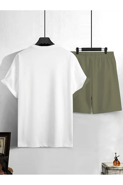 LUNAVISTA Men's Tropical Print T-Shirt and Matching Shorts, Casual Sports Vacation Clothing.