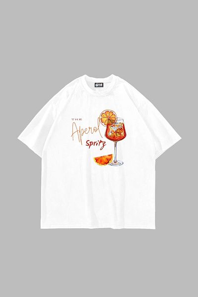 Sekizbiraltı Το Aperol Spritz Μπαστισμένο Oversize Unisex Λευκό Tshirt