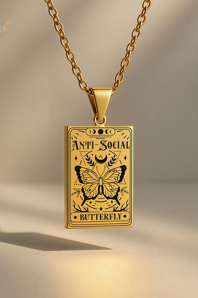 ArtinArt Anti Social Butterfly - Butterfly Tarot Card |   316L Steel Necklace