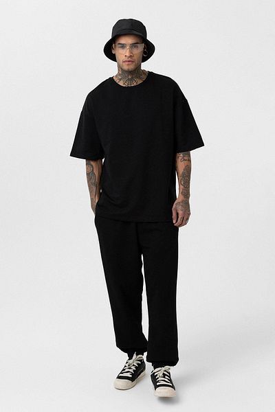 VAMOSCLO Basic Oversize Tracksuit Set with Elastic Legs Black