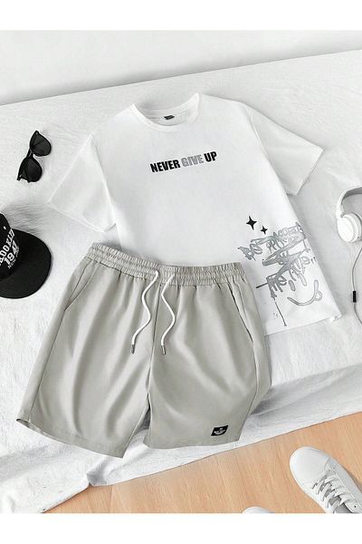 LUNAVISTA Manfiniti Emrg Men's Casual Knitted Printed Short Sleeve T-Shirt and Shorts Set