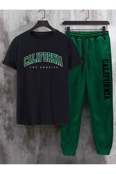 LUNAVISTA Letter Printed Short-Sleeved T-Shirt with Comfortable Belt and Long Pants for All Seasons