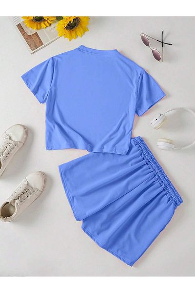 LUNAVISTA Women's Simple Printed Short Sleeve T-Shirt and Shorts Set Letter Graphic T-Shirt and Shorts
