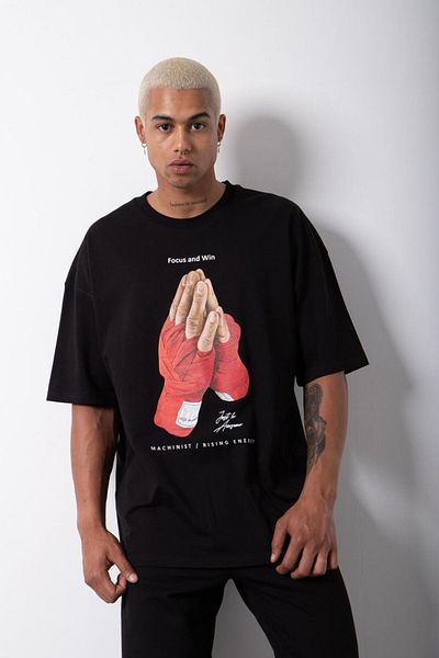 ACTIVE MODA -Men's Cotton Printed Focus and Win Tshirt Oversize Large Size