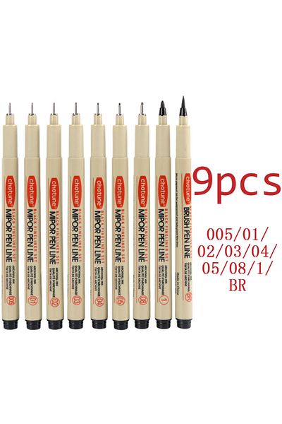 Choice 9 pcs set Art Manga Outlining Pen Pigment Liner Micron Pen Marker set Hook Line Needle Pen for Sketc