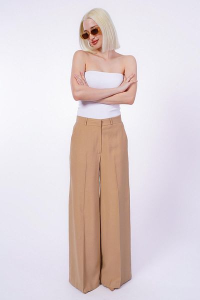 Seeh Beige Front Pleated Palazzo Women's Trousers Sh243