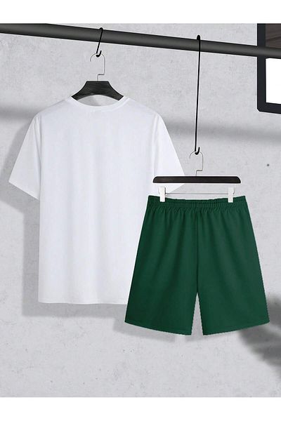 LUNAVISTA Men's Casual Short Sleeve Italian Letter Printed Tracksuit Set with High Waist Shorts, Training Sports