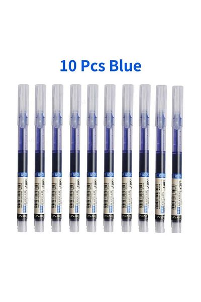 Choice 10pcs blue 10Pcs/set High Quality Needle Type Gel Pens Straight Liquid Ballpoint Pen Kawaii Statione