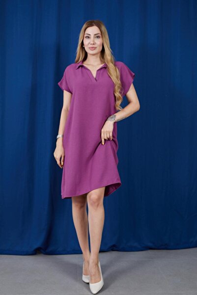 NEW LAVİVA Γυναικείο φόρεμα Aerobin με γιακά μίντι μήκους με δαμάσκηνο